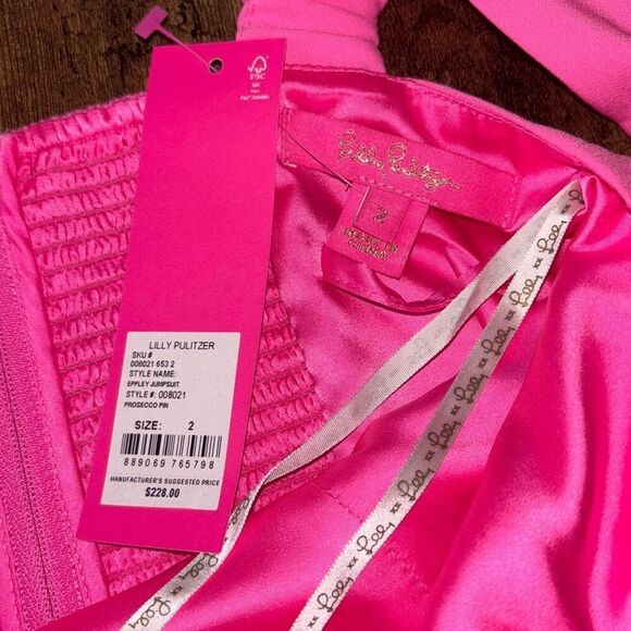NWT Lilly Pulitzer Eppley Jumpsuit Prosecco Pink Sz 2 flutter/ruffle sleeve - Picture 8 of 11